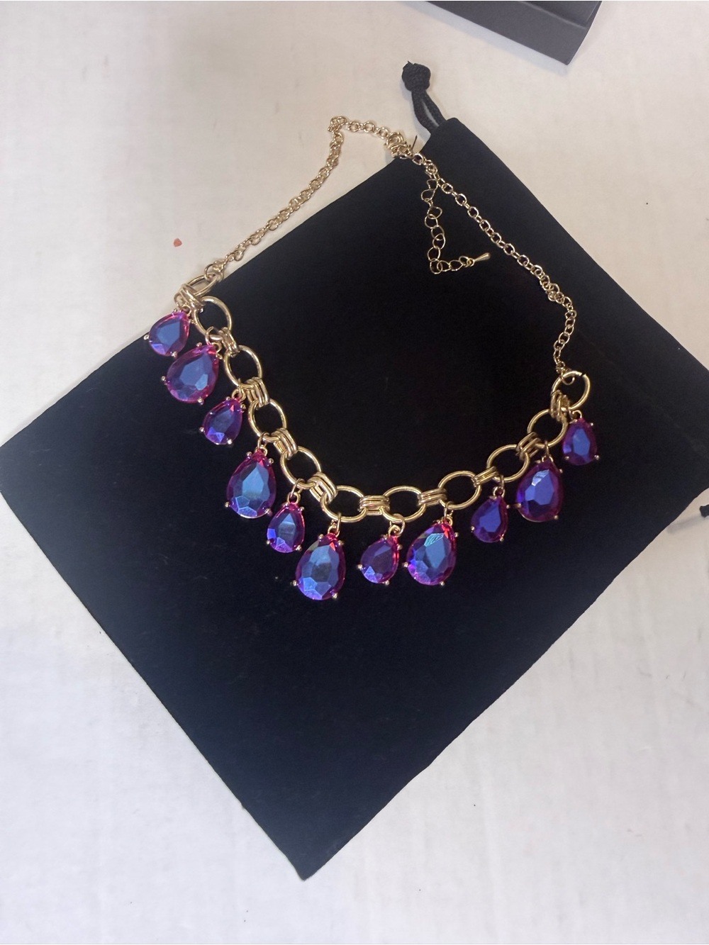 Gold Chain Necklace with Purple Teardrop Crystal Dangles